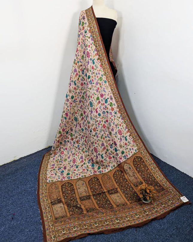 Luxury Pure Indian Moonlight Kani Silk Shawl (Ready To Wear)