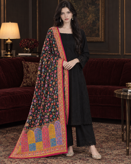 Exclusive Pure Indian Dola Kani Silk Shawl - Mehrab Floral Jaal