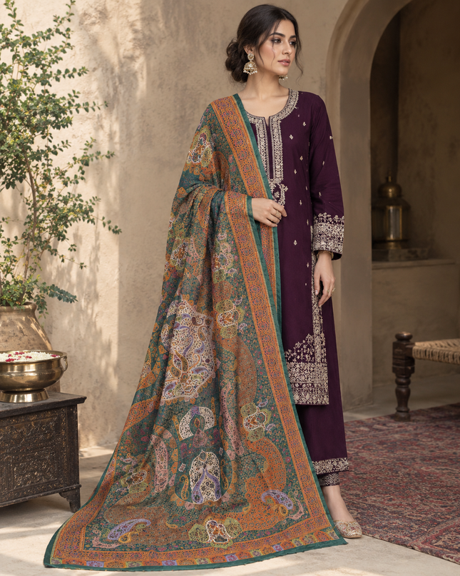 Dola Silk Kani  with Mughal Art Handmade Luxury Indian Shawl Elegant Traditional Indian Wra