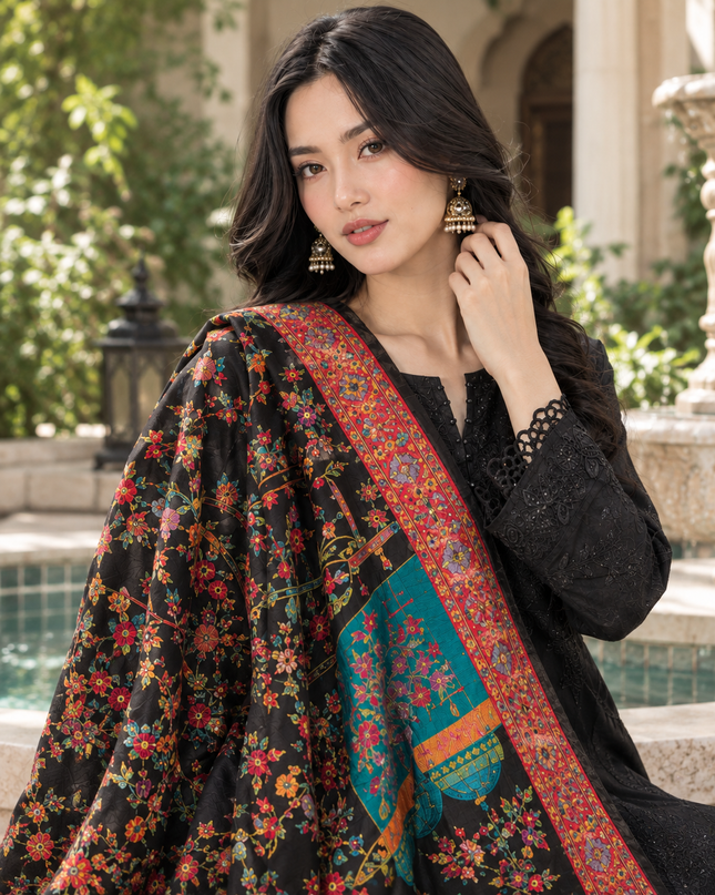 Exquisite Pure Indian Dola Kani Silk Shawl - Mughal Bagh