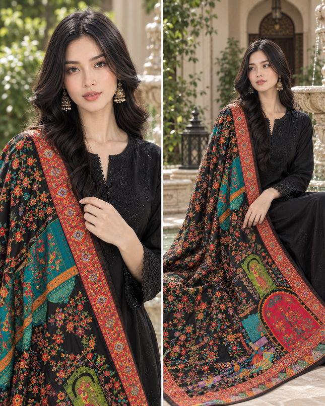 Exquisite Pure Indian Dola Kani Silk Shawl - Mughal Bagh