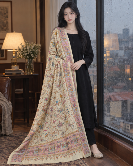 Luxury Pure Indian Moonlight Kani Silk Shawl (Ready To Wear)