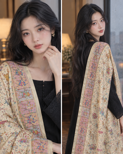 Luxury Pure Indian Moonlight Kani Silk Shawl (Ready To Wear)