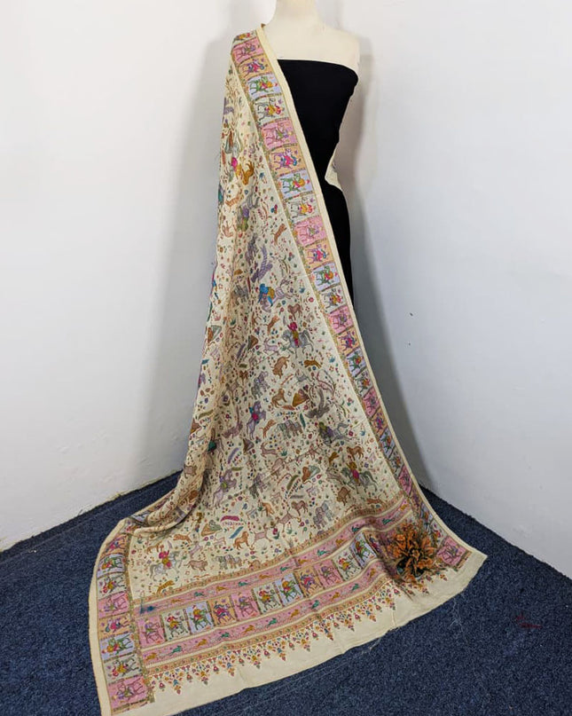 Luxury Pure Indian Moonlight Kani Silk Shawl (Ready To Wear)