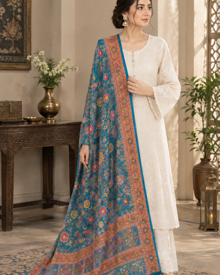 Exclusive Pure Indian Moonlight Kani Silk Shawl - Full Jaal Meenakari