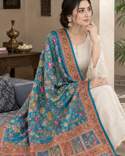 Exclusive Pure Indian Moonlight Kani Silk Shawl - Full Jaal Meenakari