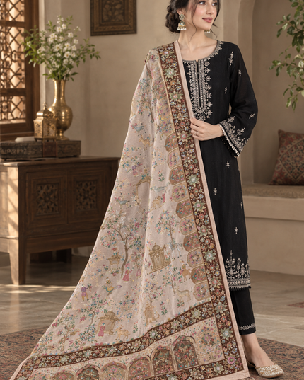 Handcrafted Dola Silk Kani Shawl -Shikaargah Meenakari Luxury Wrap
