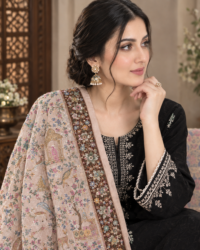 Handcrafted Dola Silk Kani Shawl -Shikaargah Meenakari Luxury Wrap