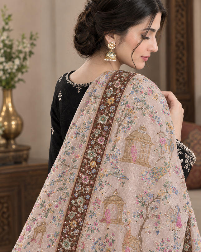 Handcrafted Dola Silk Kani Shawl -Shikaargah Meenakari Luxury Wrap