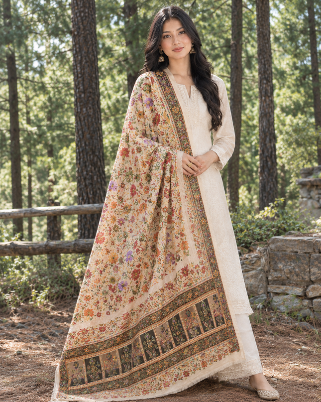 Exquisite Pure Indian Dola Kani Silk Shawl - MeenaKari Jaal