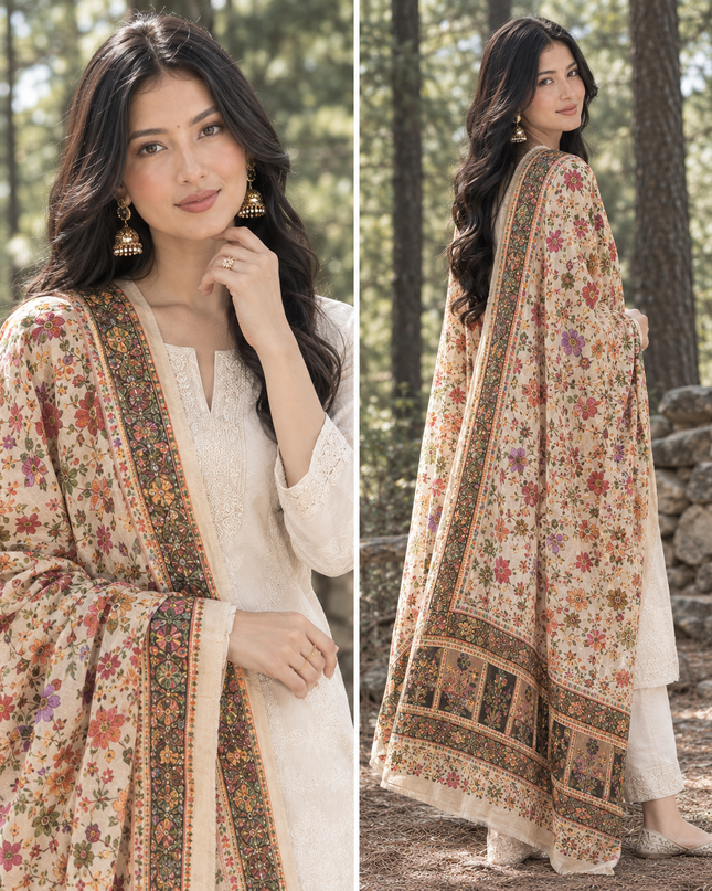 Exquisite Pure Indian Dola Kani Silk Shawl - MeenaKari Jaal