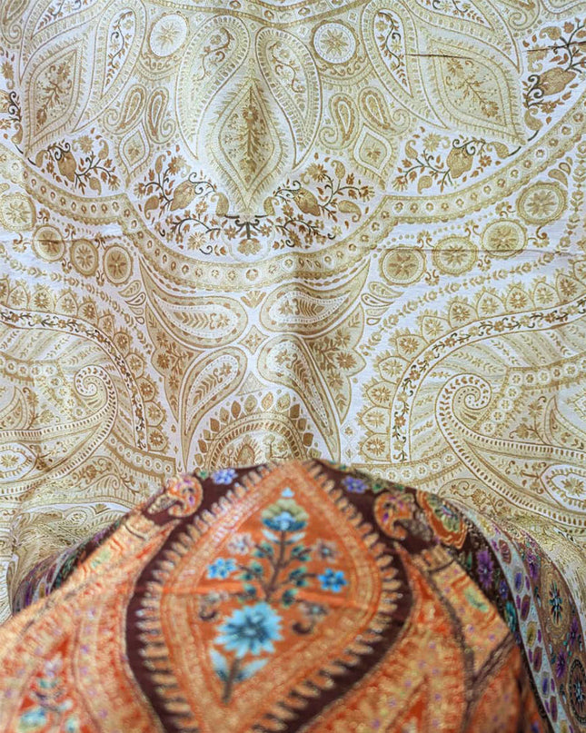 Luxury Pure Indian Moonlight Kani Silk Shawl (Ready To Wear)