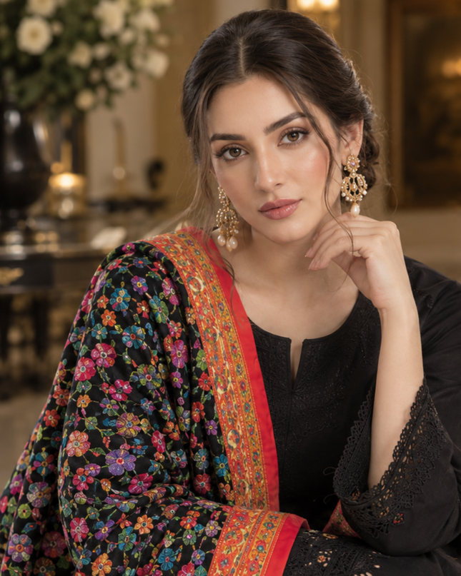 Fancy Pure Indian Moonlight Kani Silk Shawl (Ready To Wear)