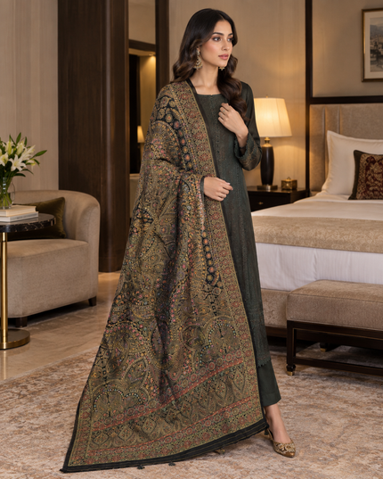 Luxury Pure Indian Dola Kani Silk Shawl - Antique Mughal Medallion