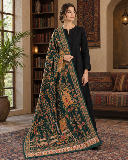 Exclusive Pure Indian Dola Kani Silk Shawl - Mughal Bagh