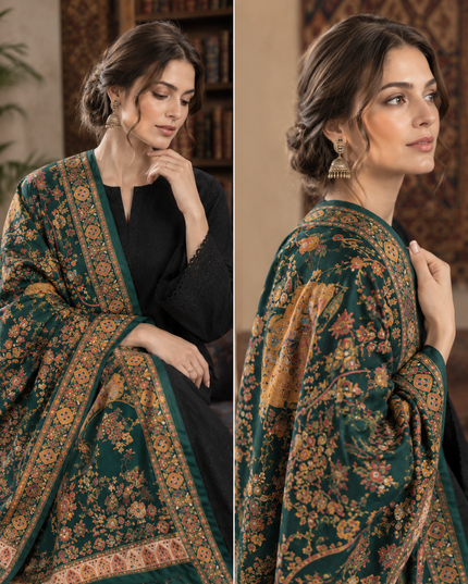 Exclusive Pure Indian Dola Kani Silk Shawl - Mughal Bagh