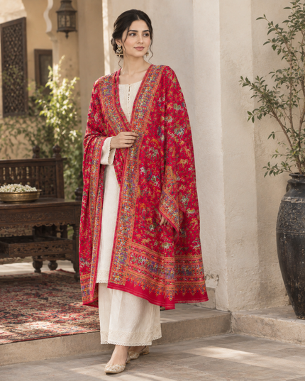 Fancy Pure Indian Moonlight Kani Silk Shawl - Mughal Shikargah