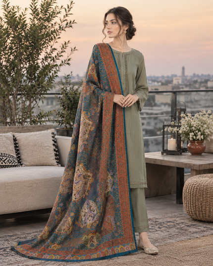 Exclusive Pure Indian Dola Kani Silk Shawl - Mughal Arch Meena Kari