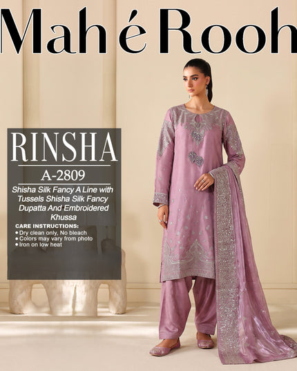 Exclusive Embroidered Shisha Silk with Embroidered Khussa 3Pc - Mah e Rooh (Rinsha)