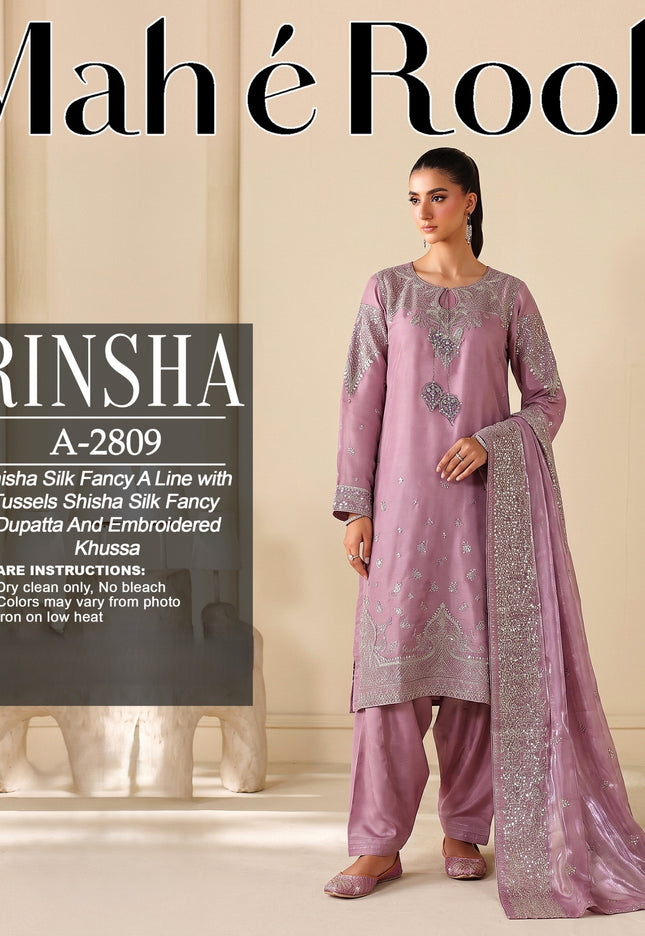 Exclusive Embroidered Shisha Silk with Embroidered Khussa 3Pc - Mah e Rooh (Rinsha)