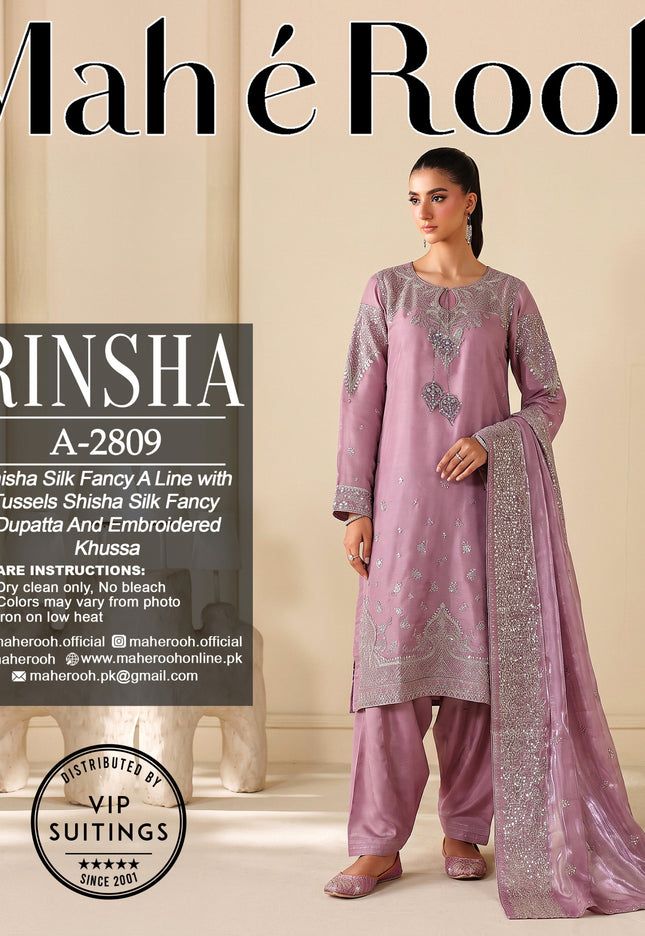 Exclusive Embroidered Shisha Silk with Embroidered Khussa 3Pc - Mah e Rooh (Rinsha)