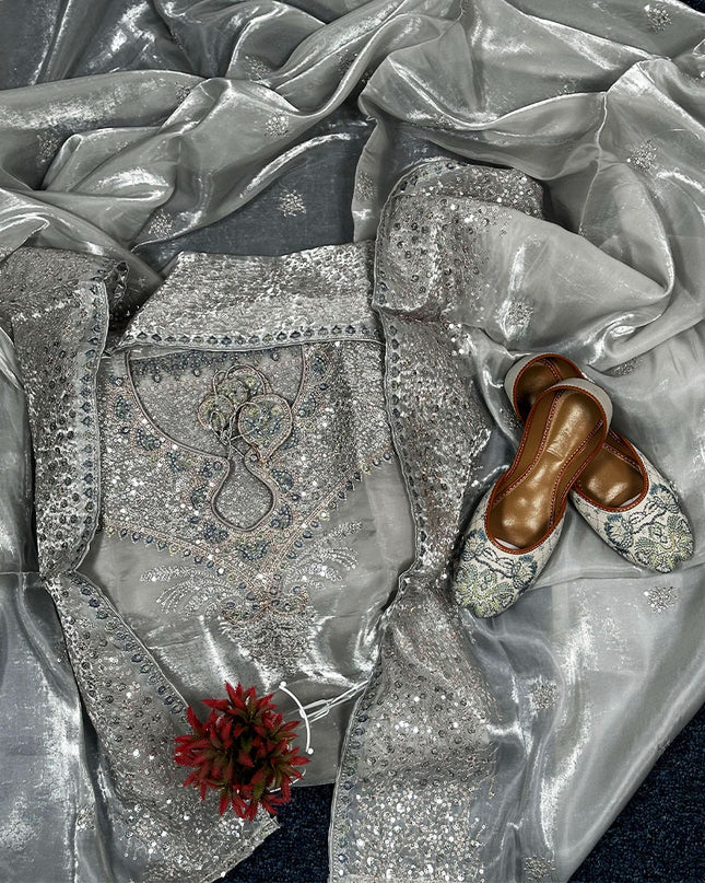 Exclusive Embroidered Shisha Silk with Embroidered Khussa 3Pc - Mah e Rooh (Rinsha)