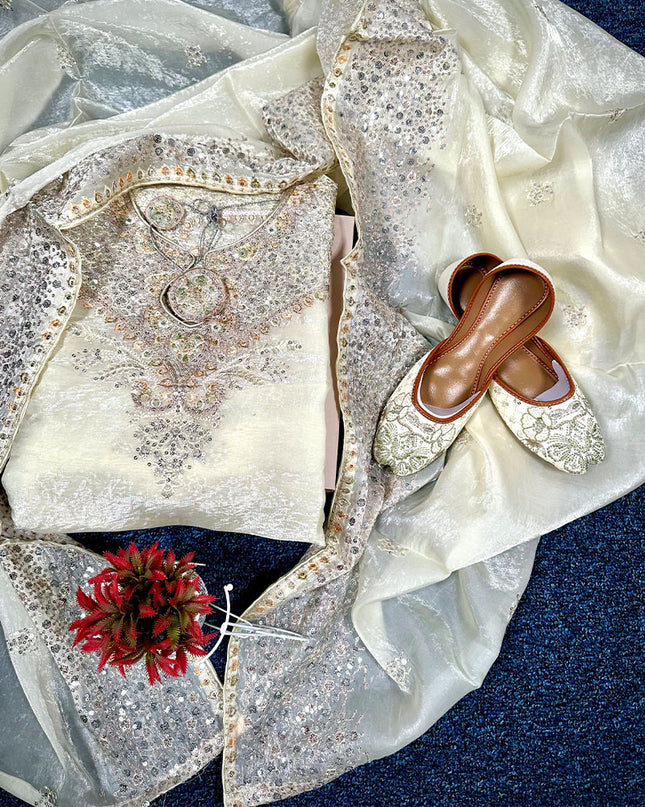 Exclusive Embroidered Shisha Silk with Embroidered Khussa 3Pc - Mah e Rooh (Rinsha)