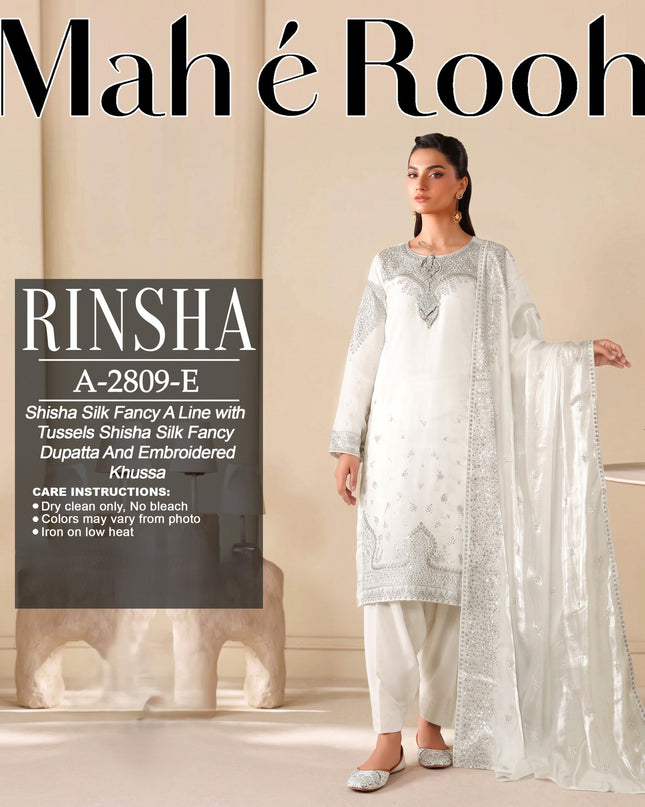 Exclusive Embroidered Shisha Silk with Embroidered Khussa 3Pc - Mah e Rooh (Rinsha)