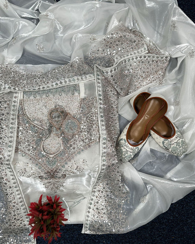 Exclusive Embroidered Shisha Silk with Embroidered Khussa 3Pc - Mah e Rooh (Rinsha)