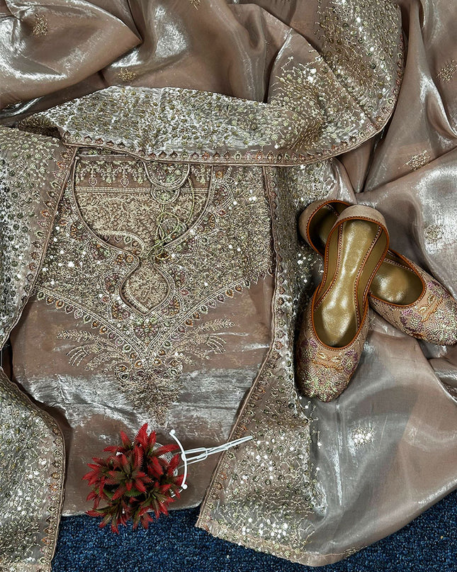 Exclusive Embroidered Shisha Silk with Embroidered Khussa 3Pc - Mah e Rooh (Rinsha)