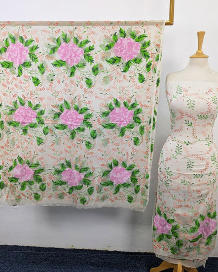 Pure China Crinkle with Multicolor Kacha Tanka Jaal Work 2Pc (Dyeable)