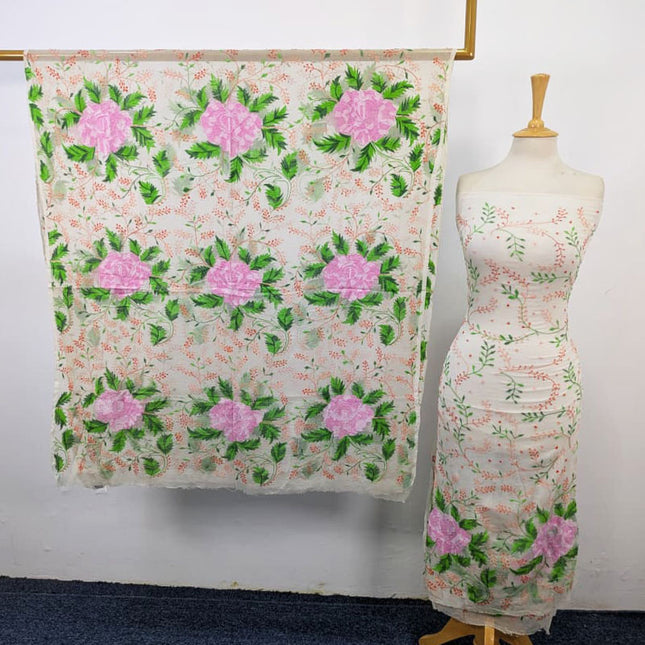 Pure China Crinkle with Multicolor Kacha Tanka Jaal Work 2Pc (Dyeable)