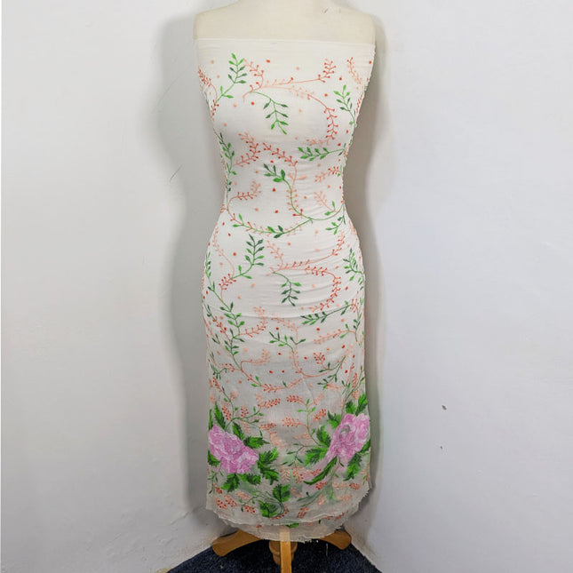 Pure China Crinkle with Multicolor Kacha Tanka Jaal Work 2Pc (Dyeable)