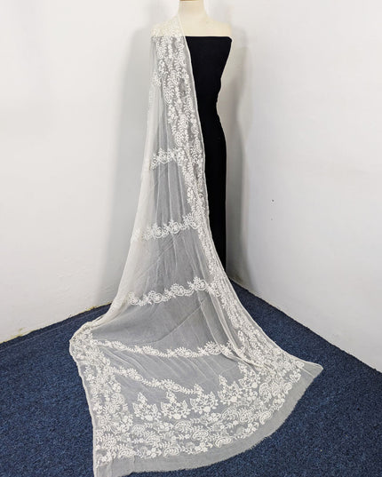 Pure China Crinkle with Bail Style Pakka Tanka Work Dupatta (Dyeable)