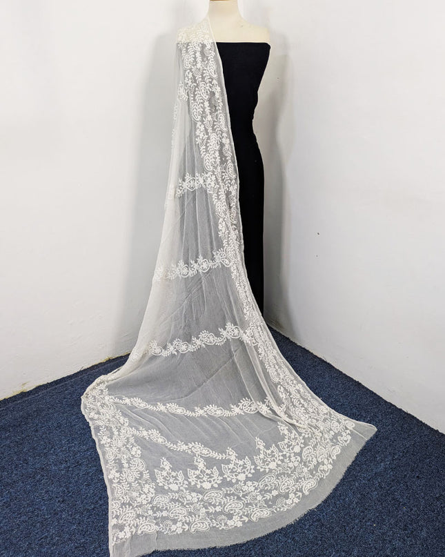 Pure China Crinkle with Bail Style Pakka Tanka Work Dupatta (Dyeable)