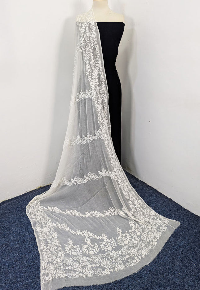 Pure China Crinkle with Bail Style Pakka Tanka Work Dupatta (Dyeable)