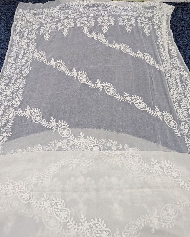 Pure China Crinkle with Bail Style Pakka Tanka Work Dupatta (Dyeable)