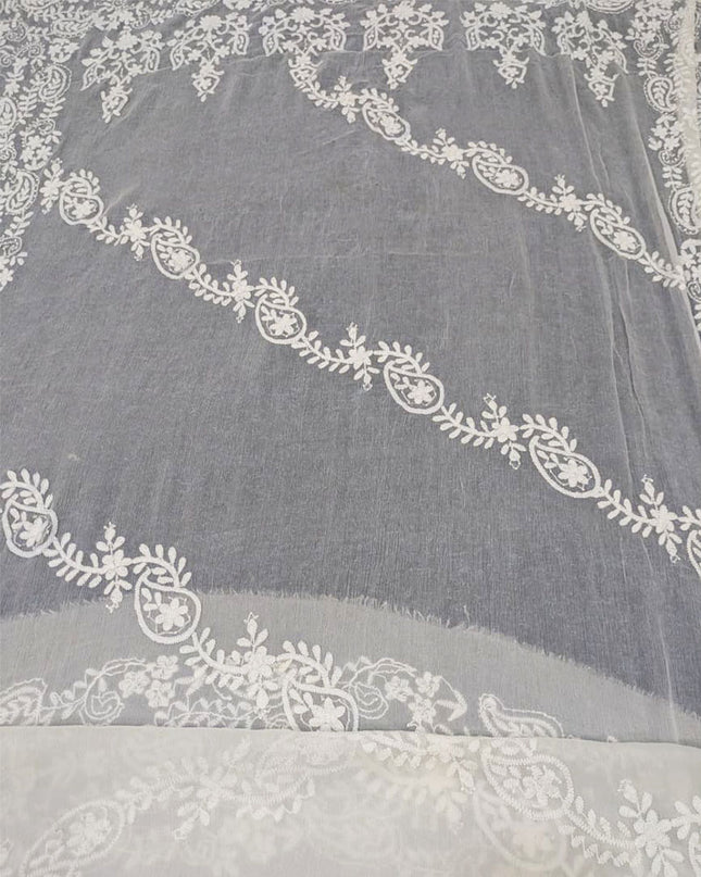 Pure China Crinkle with Bail Style Pakka Tanka Work Dupatta (Dyeable)