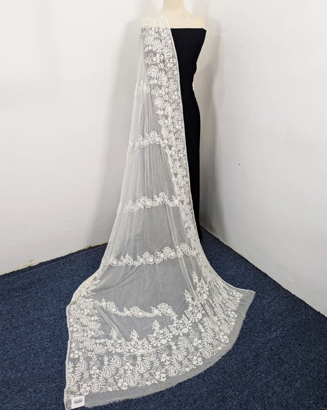 Bail Style Pakka Tanka Work Pure China Crinkle Dupatta (Dyeable)