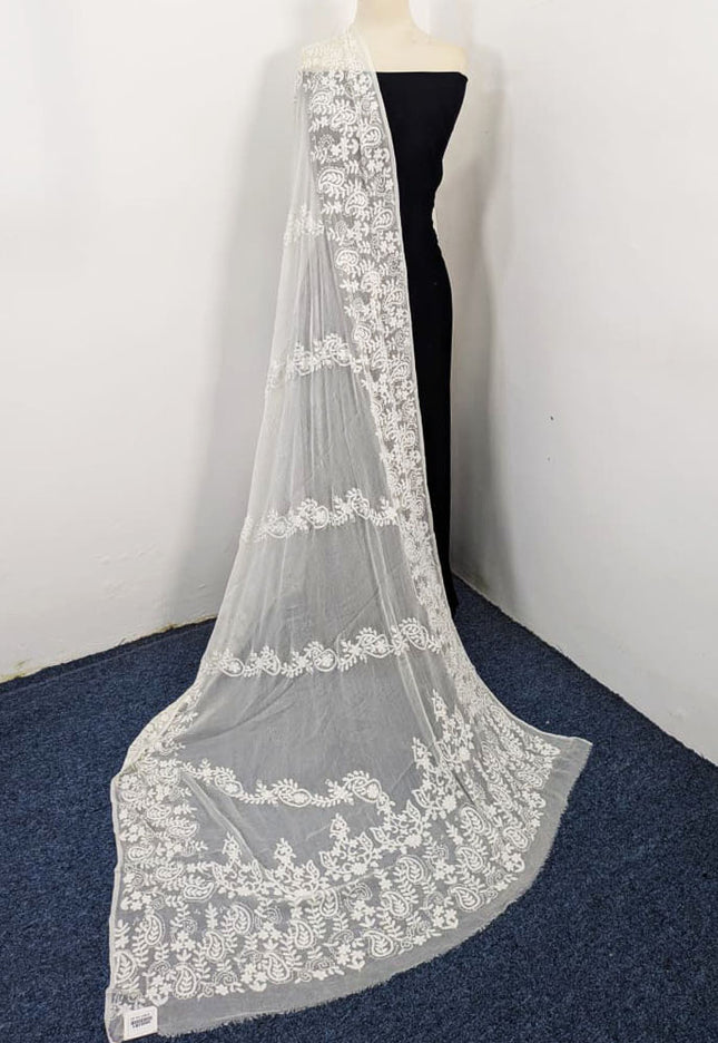 Bail Style Pakka Tanka Work Pure China Crinkle Dupatta (Dyeable)