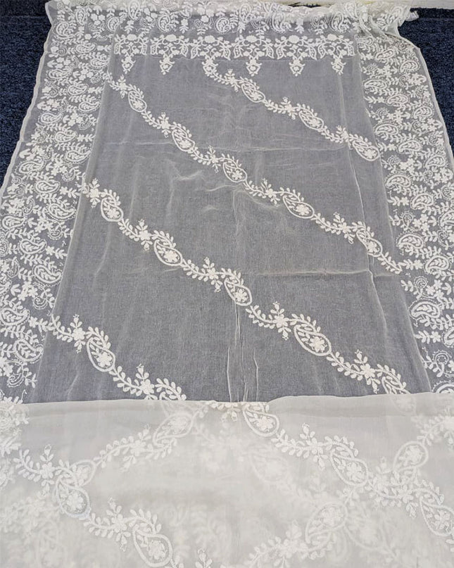 Bail Style Pakka Tanka Work Pure China Crinkle Dupatta (Dyeable)