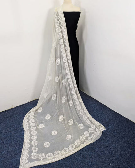 Dyeable Pure China Crinkle with Pakka Tanka Buti Work Dupatta