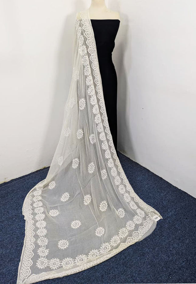 Dyeable Pure China Crinkle with Pakka Tanka Buti Work Dupatta