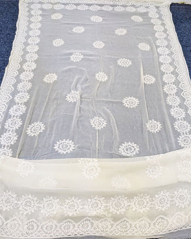 Dyeable Pure China Crinkle with Pakka Tanka Buti Work Dupatta