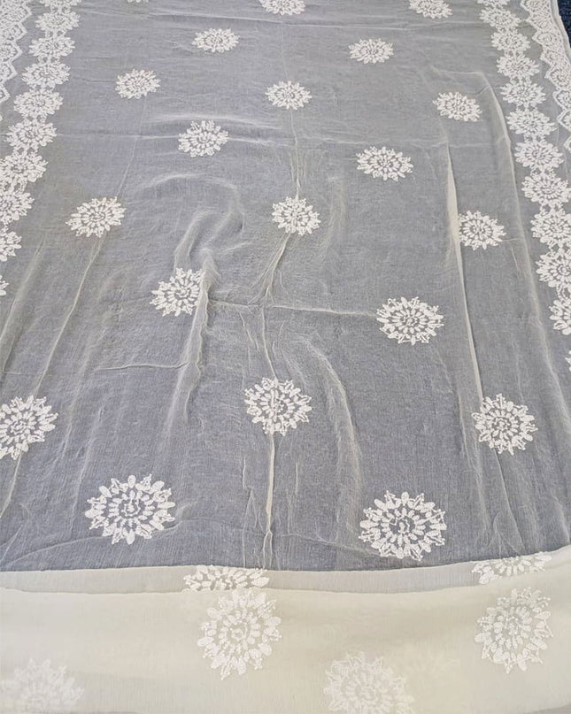 Dyeable Pure China Crinkle with Pakka Tanka Buti Work Dupatta