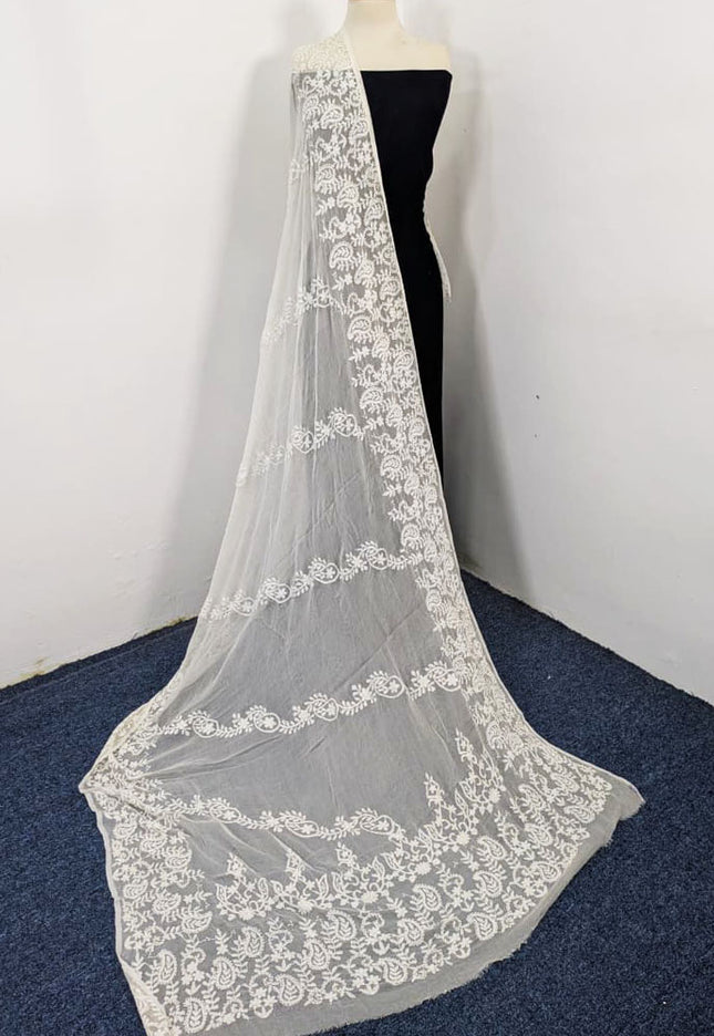 Handmade Bail Style Pakka Tanka Work Pure China Crinkle Dyeable Dupatta