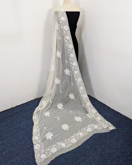 Pure China Crinkle with Handmade Pakka Tanka Buti Work Dupatta (Dyeable)