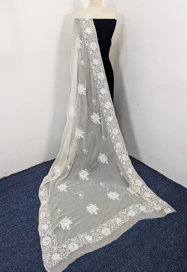 Pure China Crinkle with Handmade Pakka Tanka Buti Work Dupatta (Dyeable)