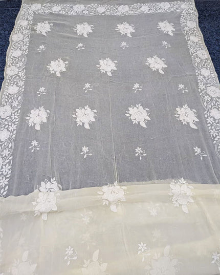 Pure China Crinkle with Handmade Pakka Tanka Buti Work Dupatta (Dyeable)