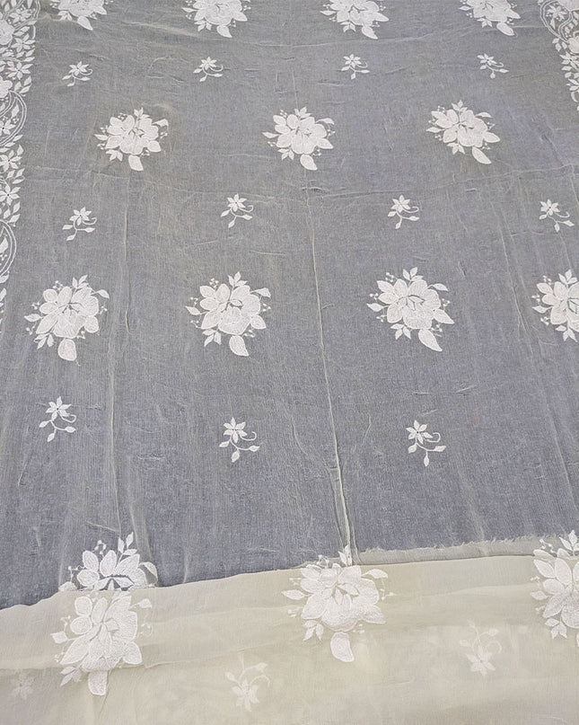 Pure China Crinkle with Handmade Pakka Tanka Buti Work Dupatta (Dyeable)